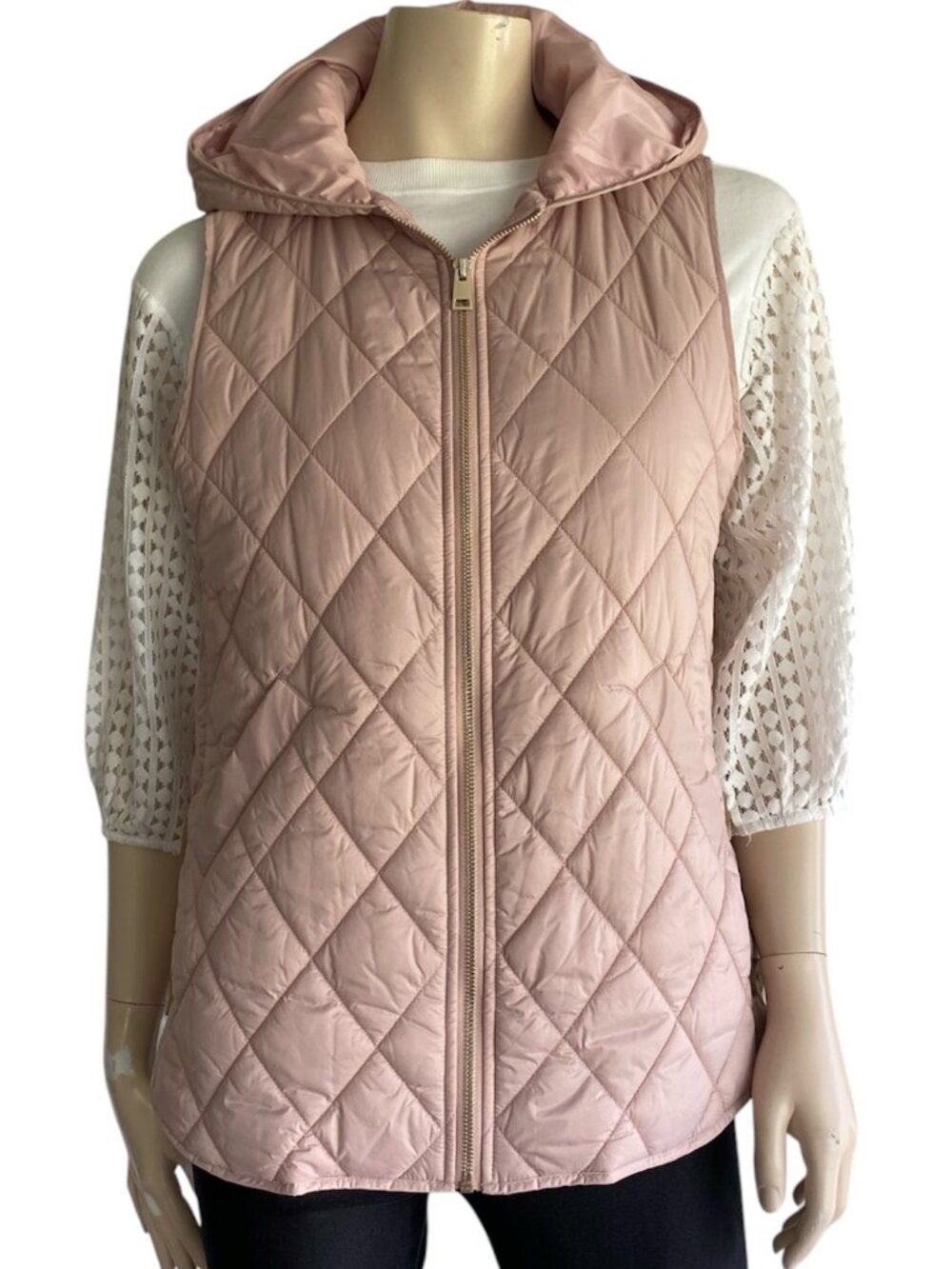 Charlie B Dusty Rose Pink Diamond Quilted Hooded Vest Side Button Detail S